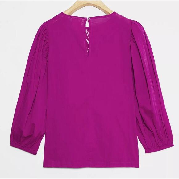 Farm Rio Kelsie Blouse Peasant Puff Sleeves Lace Detail Pullover Purple Size XS - Picture 3 of 10